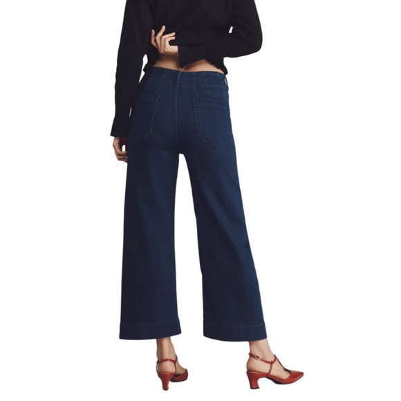 Maeve The Colette Crop High-Rise Wide-Leg Dark Blue Jeans Anthropologie Size 25 - Picture 2 of 13